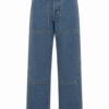 Medium Wash Blue Wide-Leg Straight Jeans with Paneled Detail