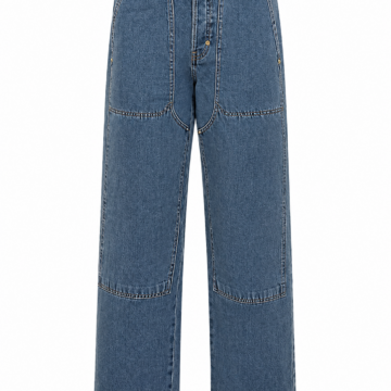 Medium Wash Blue Wide-Leg Straight Jeans with Paneled Detail