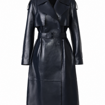 Navy Blue Longline Trench Coat with Belt and Notched Lapel