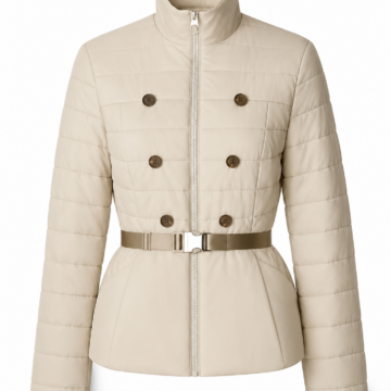 Beige Longline Hooded Coat with Toggle Closures