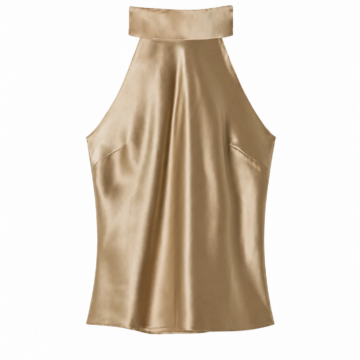 Champagne Gold Mock Neck Sleeveless Draped Top