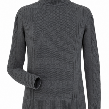 Dark Grey Cable Knit Turtleneck Sweater