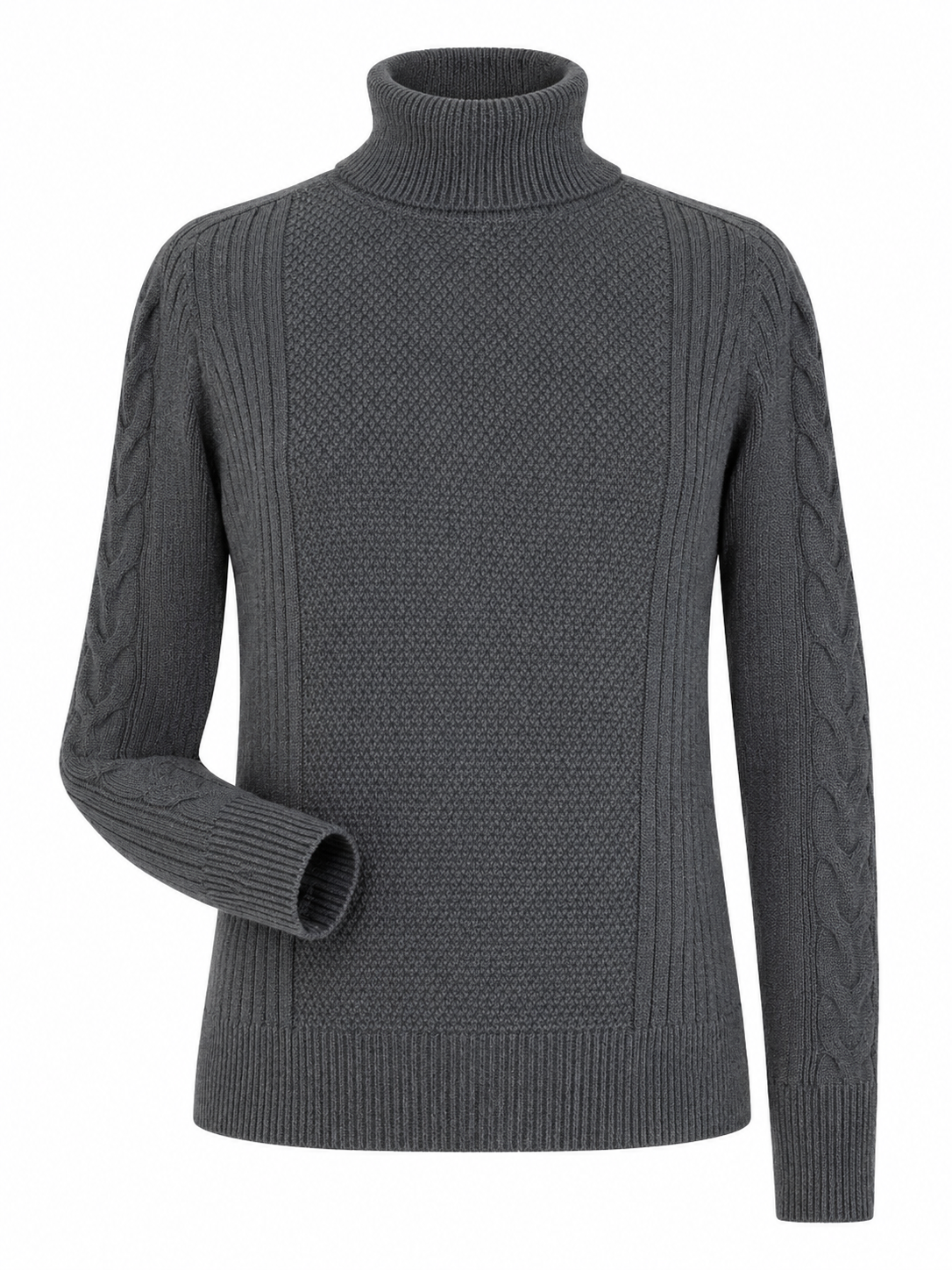 Dark Grey Cable Knit Turtleneck Sweater