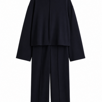 Black Oversized Funnel Neck Top and Straight Leg Pants Set