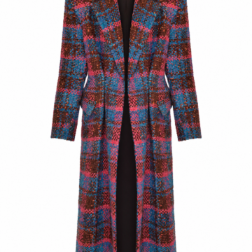 Multicolor Plaid Longline Coat with Notched Lapels