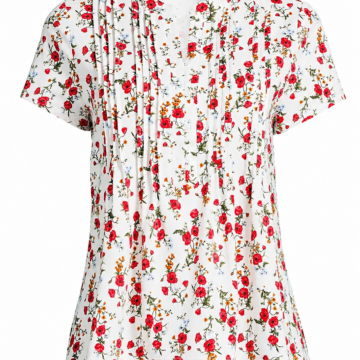 White Floral Print Split Neck Short Sleeve Blouse