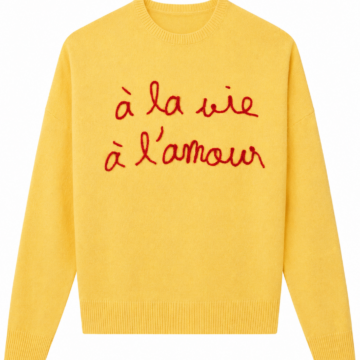 Yellow Crew Neck Pullover Sweater with Script Embroidery