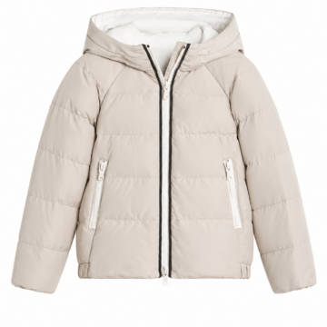 Light Beige Hooded Puffer Jacket with Quilted Texture