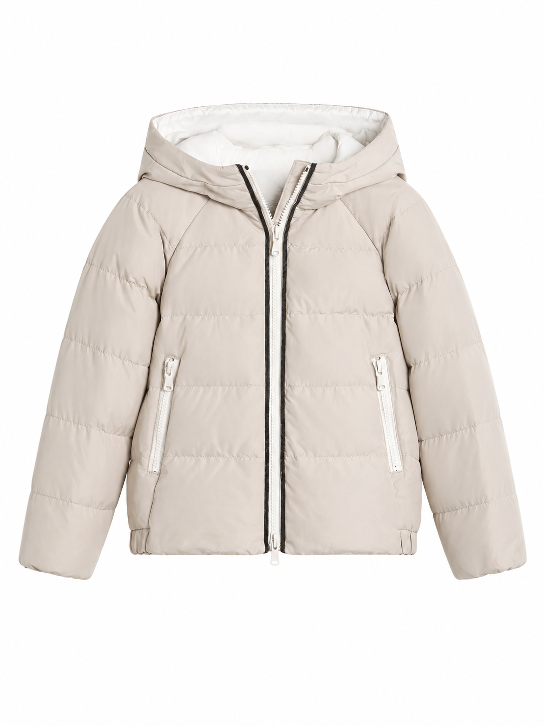 Light Beige Hooded Puffer Jacket with Quilted Texture