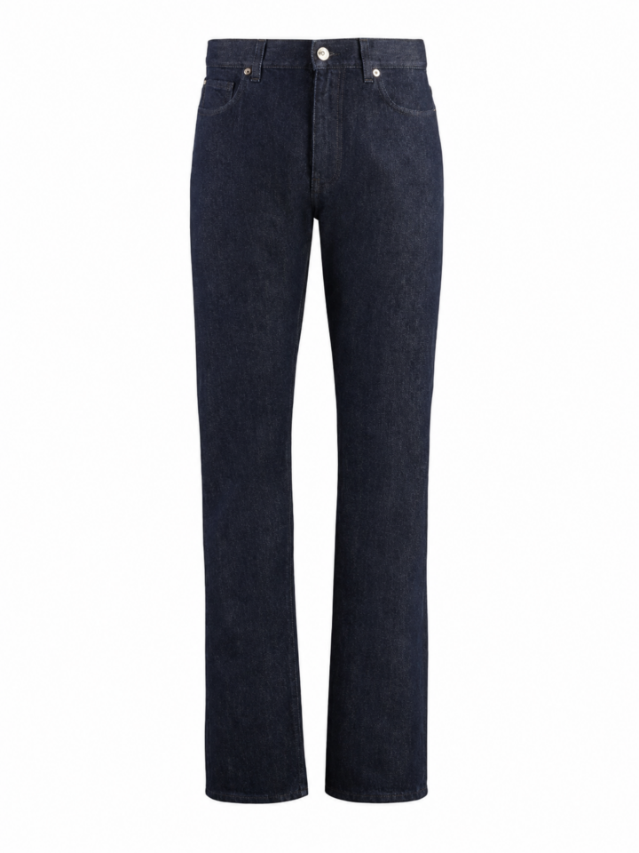 Dark Indigo Straight-Leg High-Rise Jeans with Five-Pocket Styling