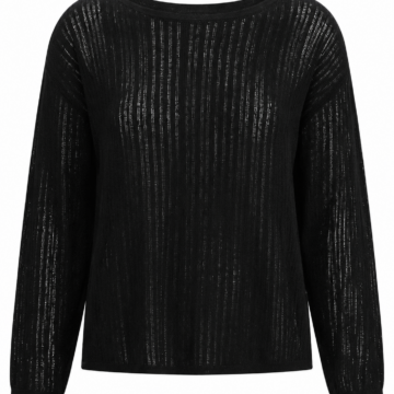 Black Semi-Sheer Striped Boat Neck Knit Sweater