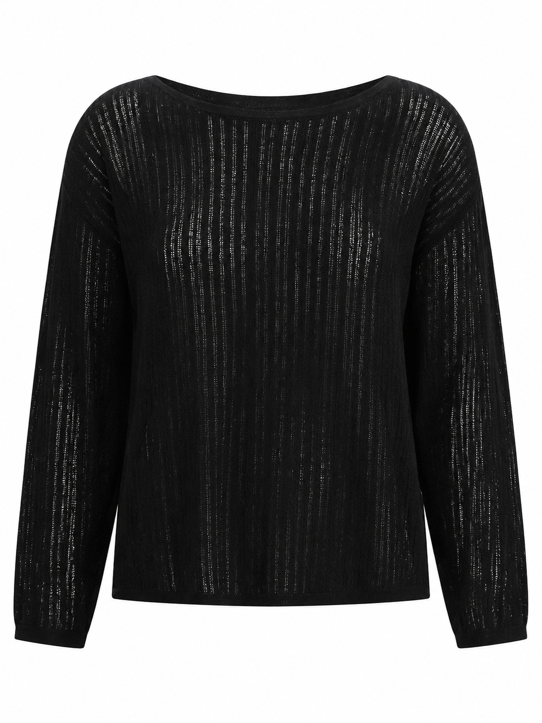 Black Semi-Sheer Striped Boat Neck Knit Sweater