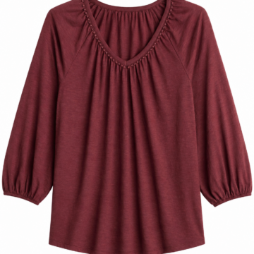 Burgundy Studded V-Neck Three-Quarter Sleeve Top
