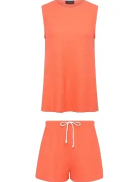 Coral Sleeveless Tunic and Drawstring Shorts Set