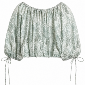 Light Green Paisley Print Off-Shoulder Cropped Top