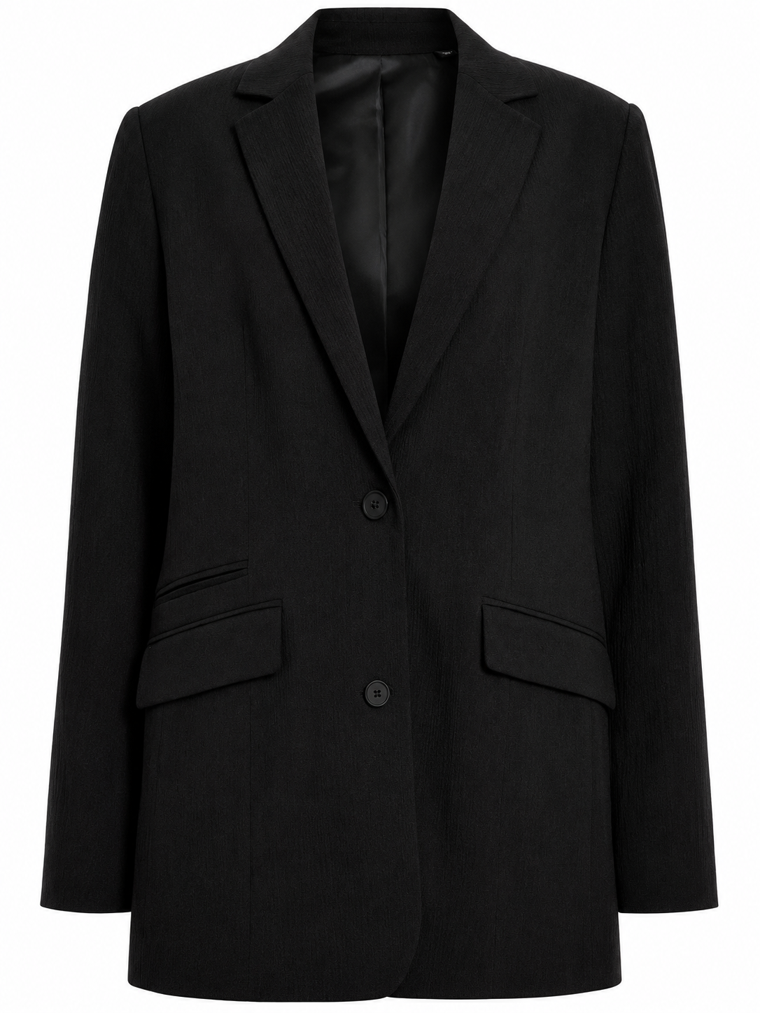 Black Longline Coat with Notch Lapel