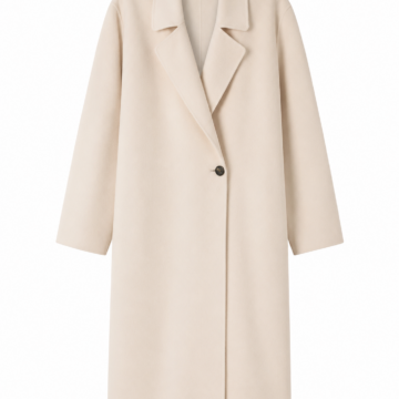 Cream Longline Single-Breasted Overcoat with Notched Lapel
