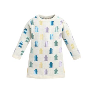 Girls' Cream Patterned Knit Sweater Dress