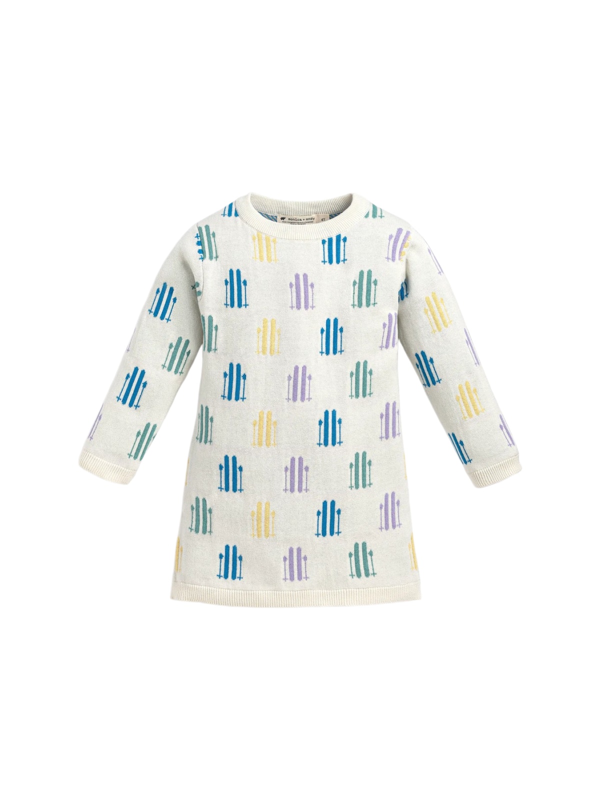 Girls' Cream Patterned Knit Sweater Dress