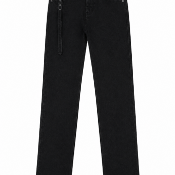 Black High-Rise Straight-Leg Jeans with Detachable Buckle Strap
