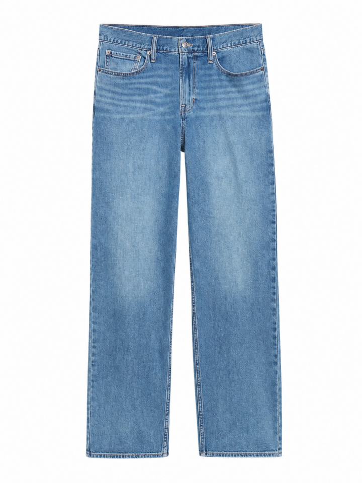 Medium-Wash Blue High-Rise Straight-Leg Jeans
