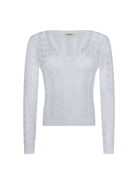 Light Grey V-Neck Cable Knit Sweater
